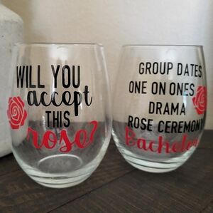 Set of Two Bachelor-Themed Wine Glasses